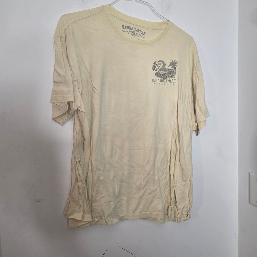 Margaritaville Mens Graphic T-Shirt XXL Cream Yellow Tropical Woody Wagon Parrot